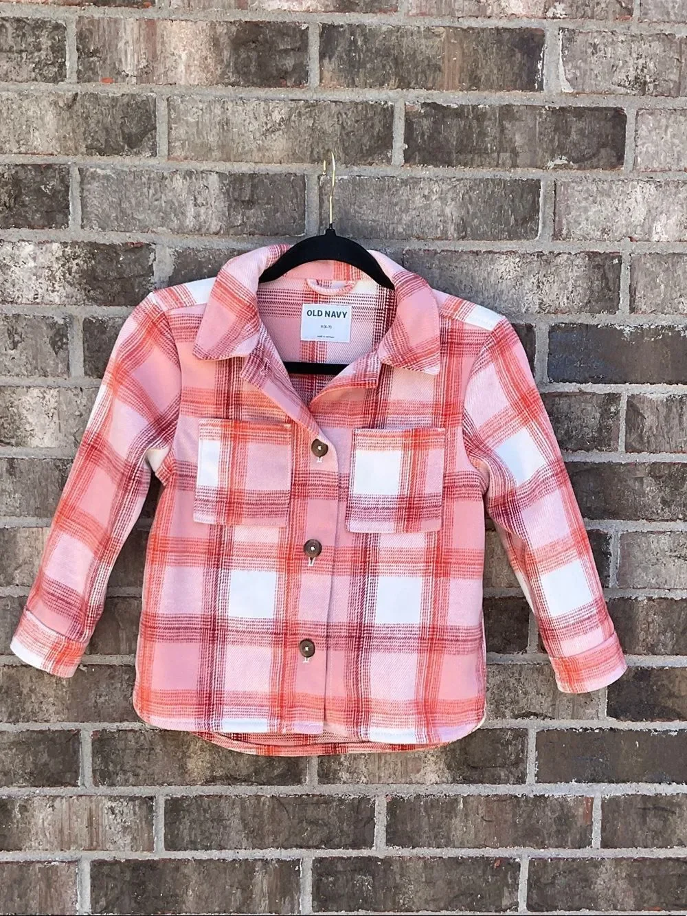 Take 50% OFF- Old Navy Coral and Orange Plaid Button-Front Shacket, Size-6
